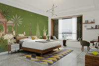 Pichwai Darshan Wall Mural with lotuses.

