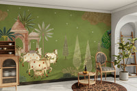 Pichwai Darshan Wall Mural with cows.

