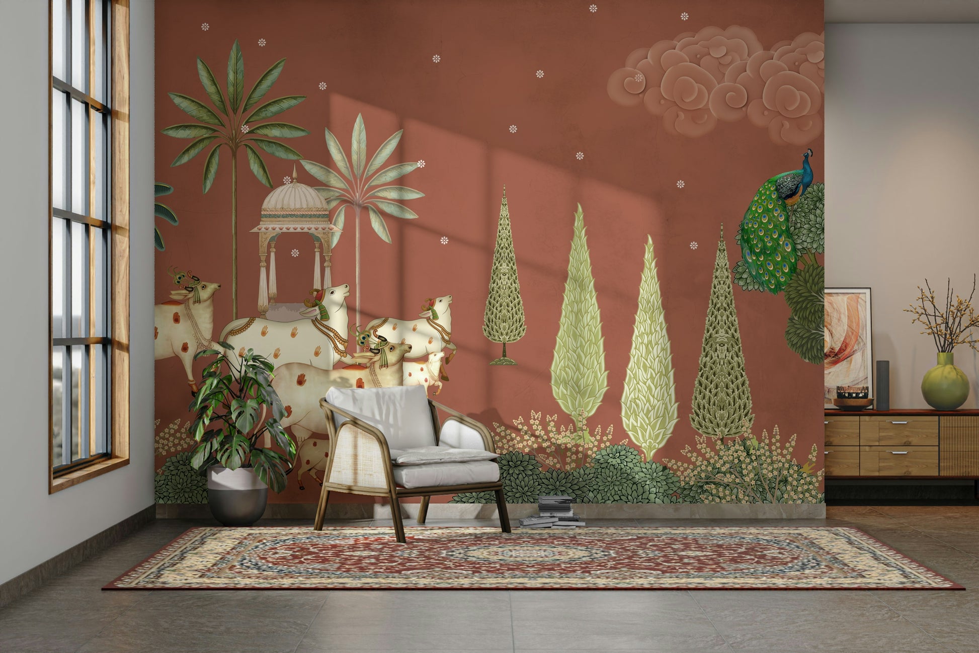 Cultural Pichwai Vanam Wall Mural piece.


