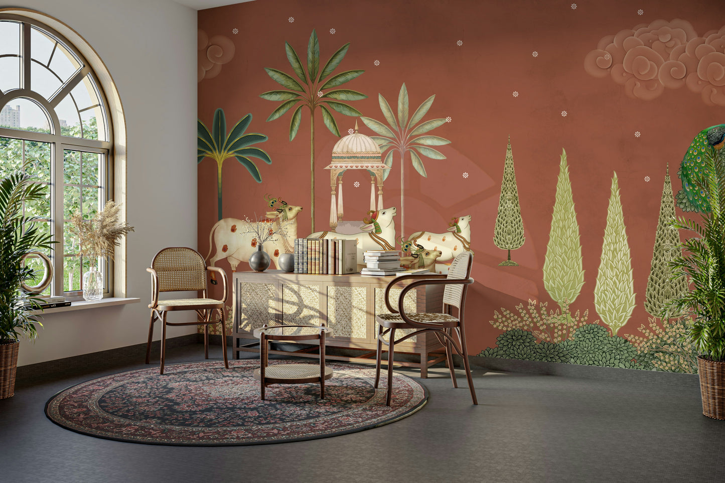 Pichwai Vanam Wall Mural with animals.


