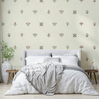 A peaceful wall mural with an elegant, embroidery-inspired design.

