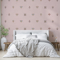A peaceful wall mural with an elegant, embroidery-inspired design.

