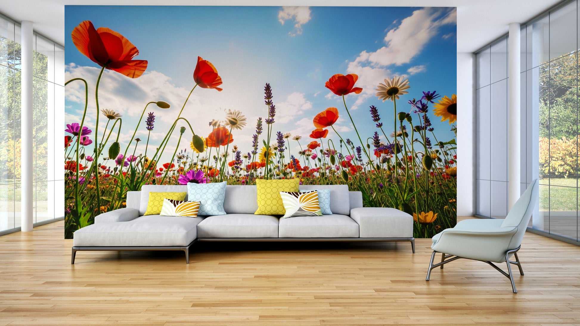 The image features a field of tall, soft grasses.
