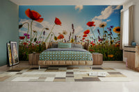 The scene is bathed in a warm, golden sunlight.
