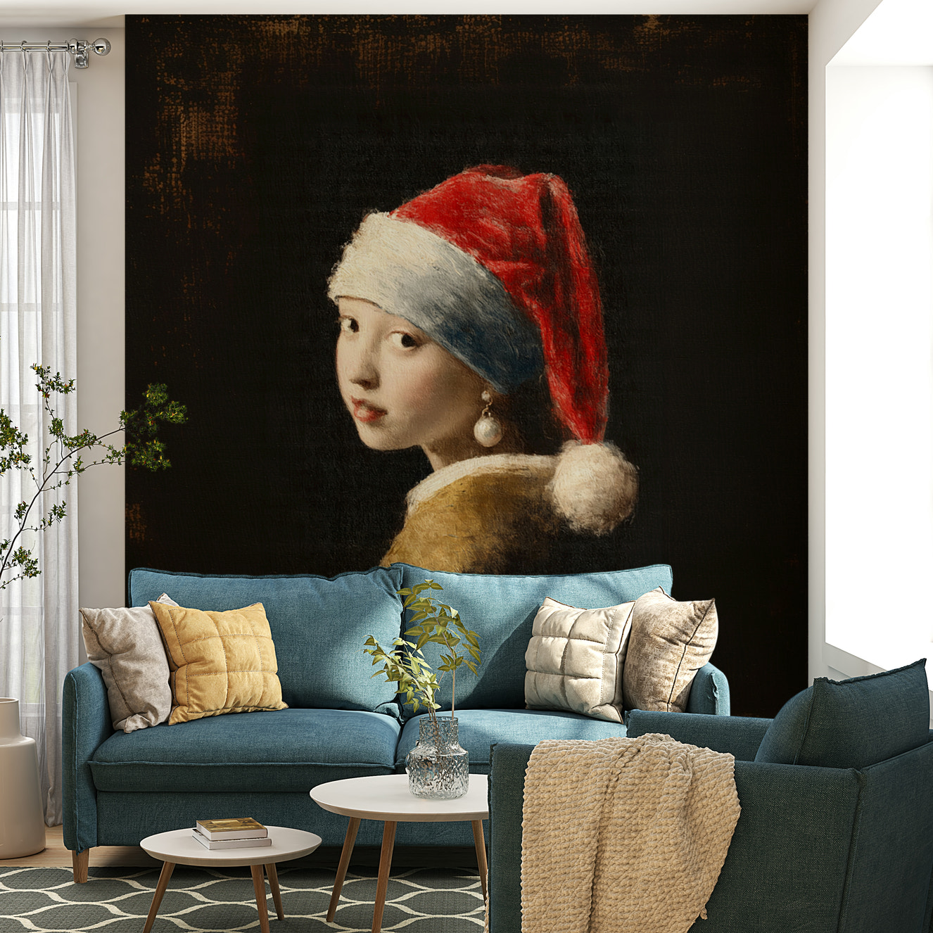The design features a soft reinterpretation of Vermeer's famous painting.

