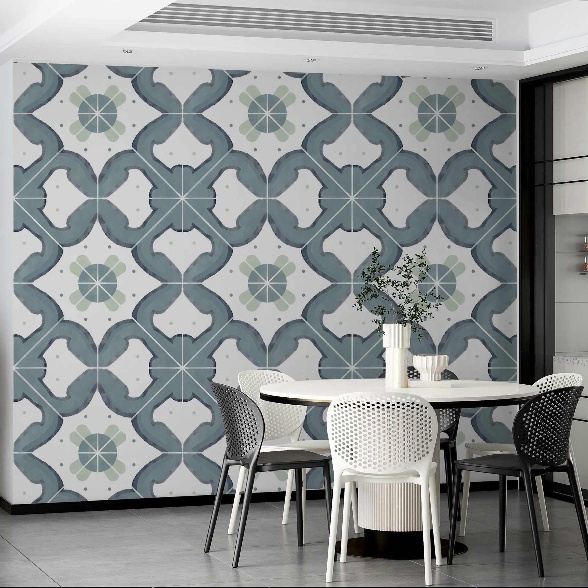 Blue tile pattern for kitchen wall

