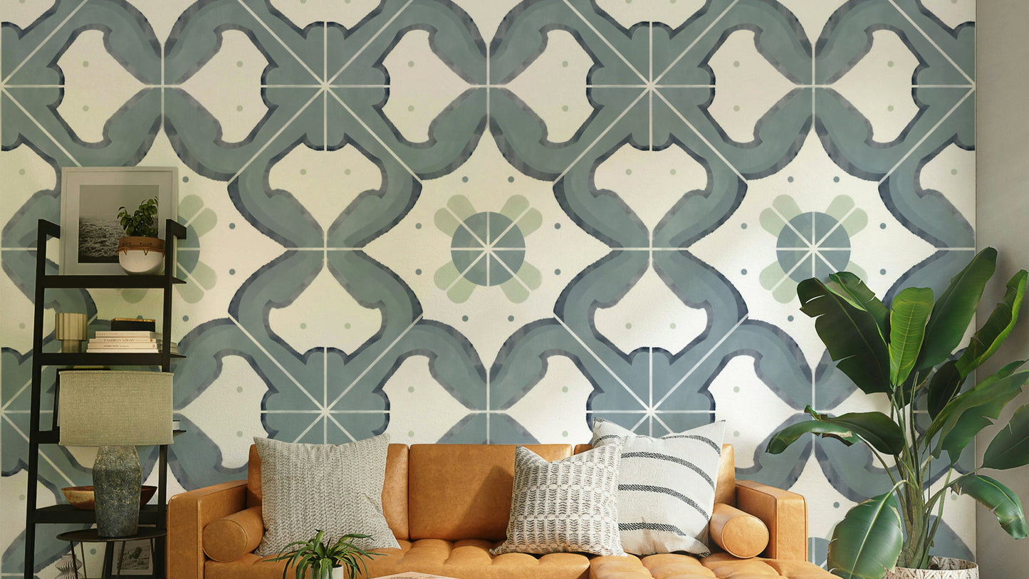 Kitchen wall with classic blue tiles


