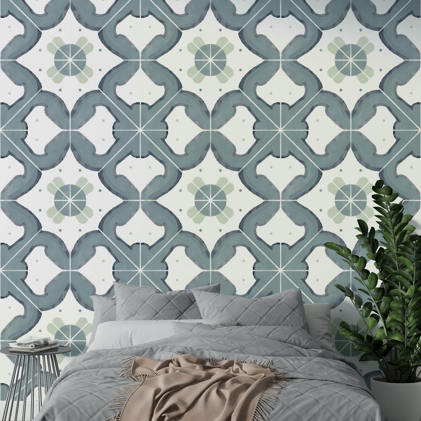 Close-up of classic blue tile pattern

