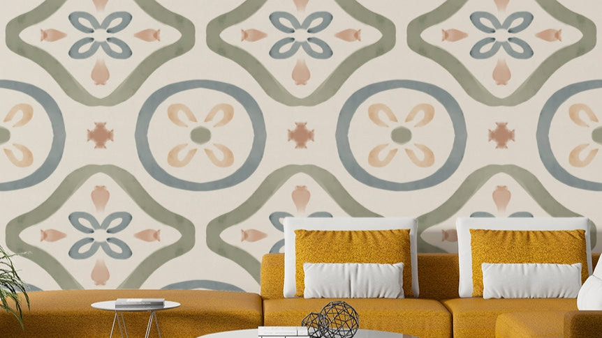 This wallpaper is suitable for a dining room, a living room, or a grand hallway.
