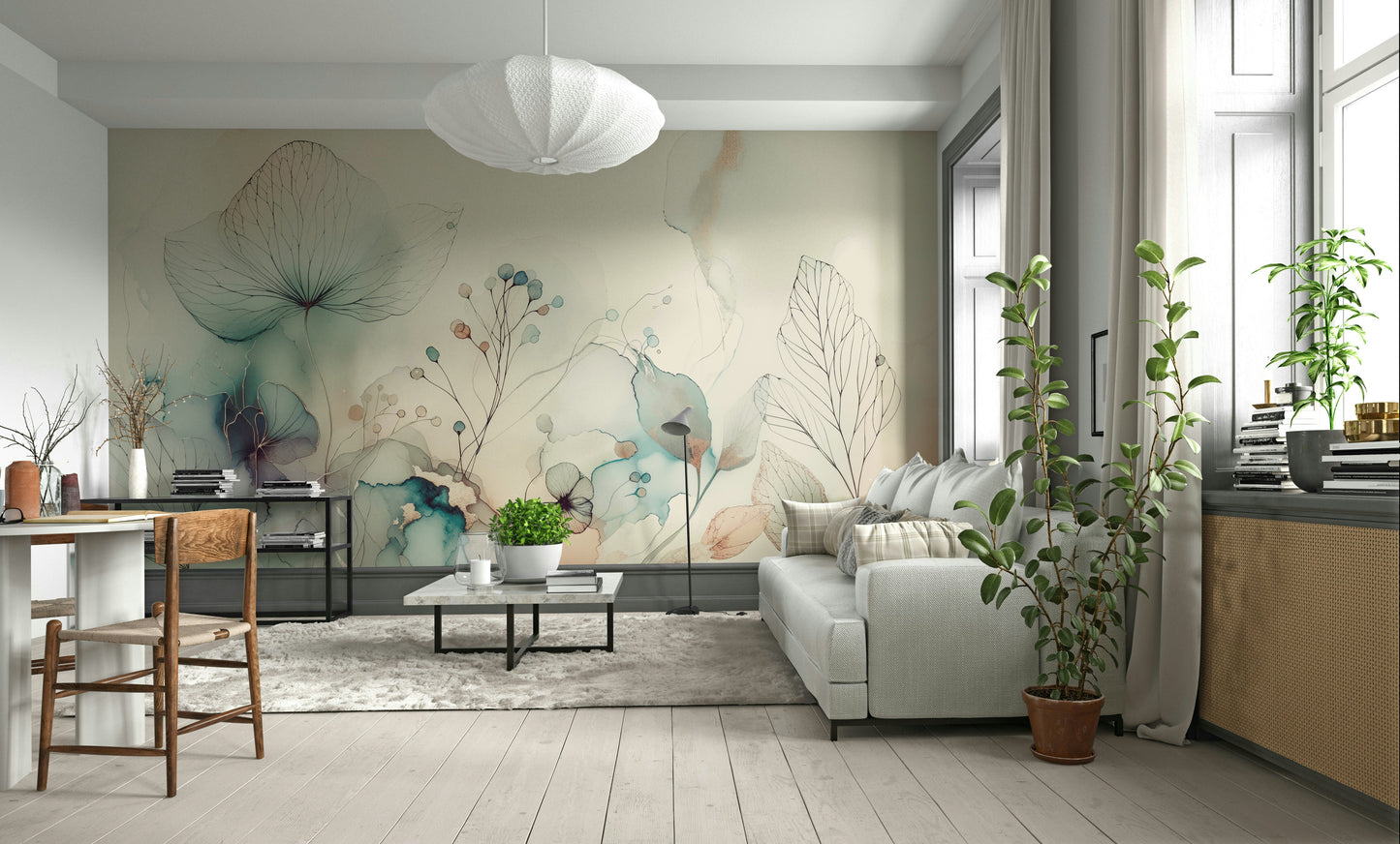 The image features flowering branches with large, elegant petals.
