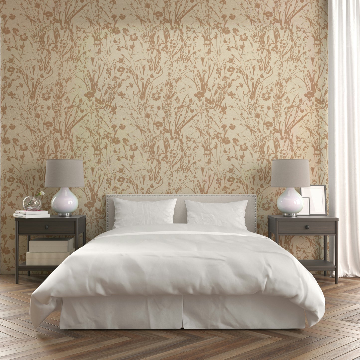 The delicate nature pattern flowing across a room's wall.

