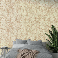A corner of a room showcasing the wallpaper's full design.


