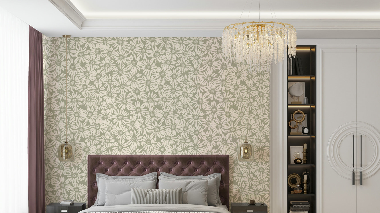 The gentle daisy design flowing across a room's wall.

