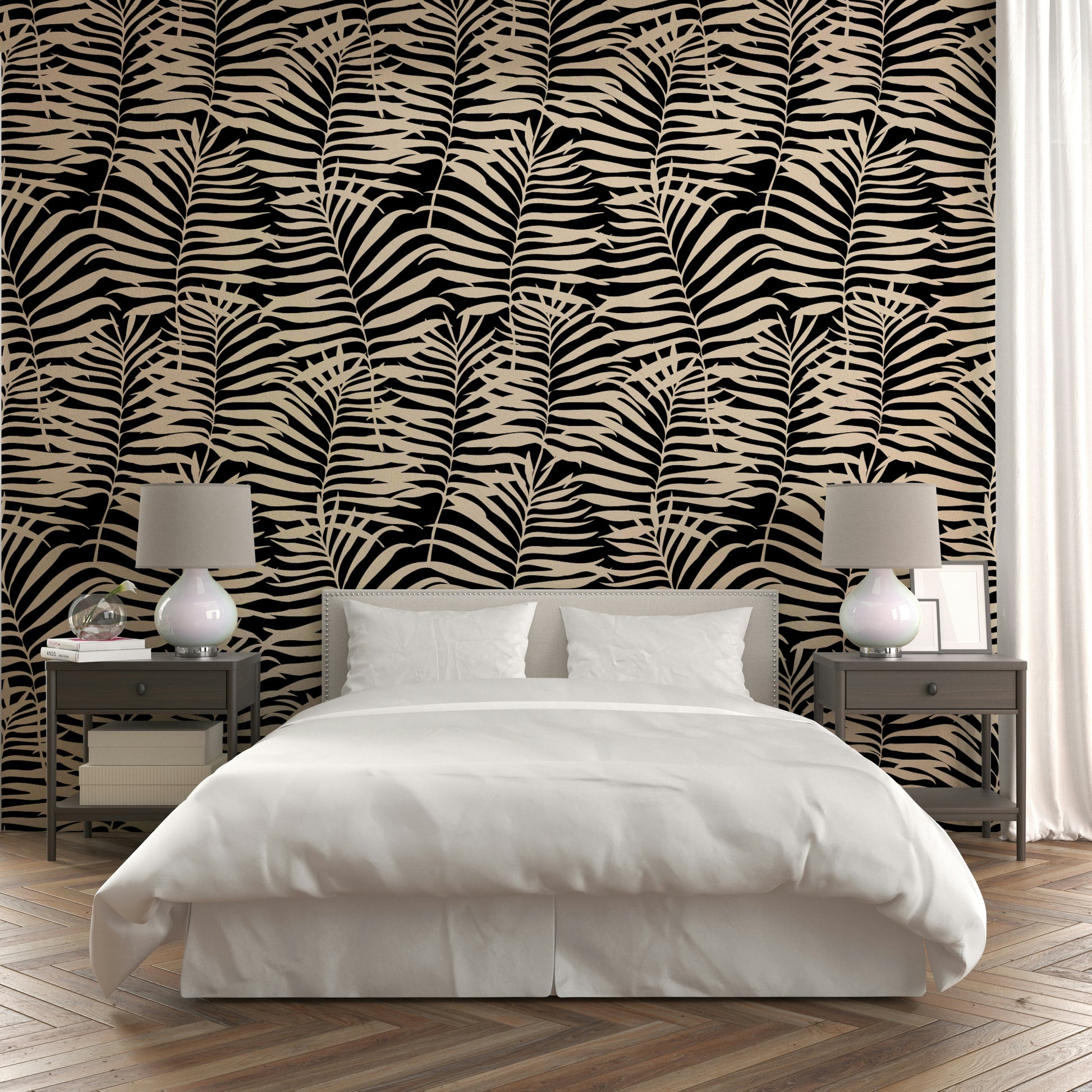 An angled shot of a wall with peaceful wallpaper

