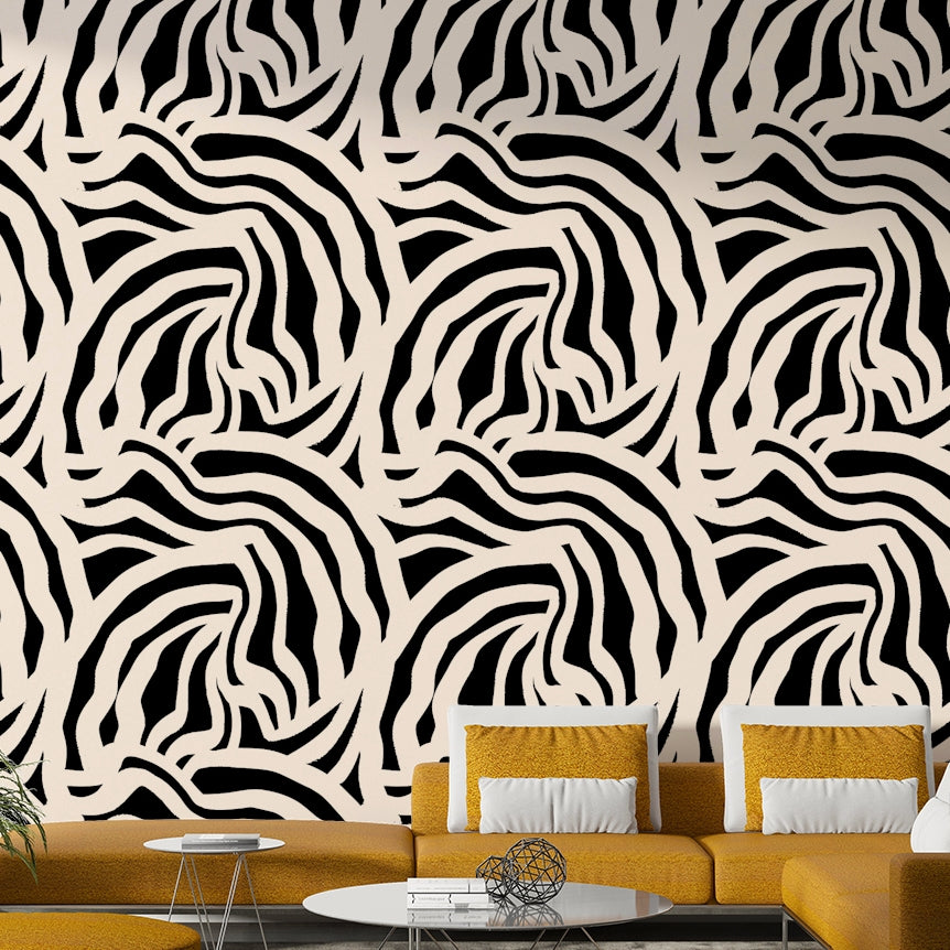 Wallpaper for walls with a dynamic, fluid design

