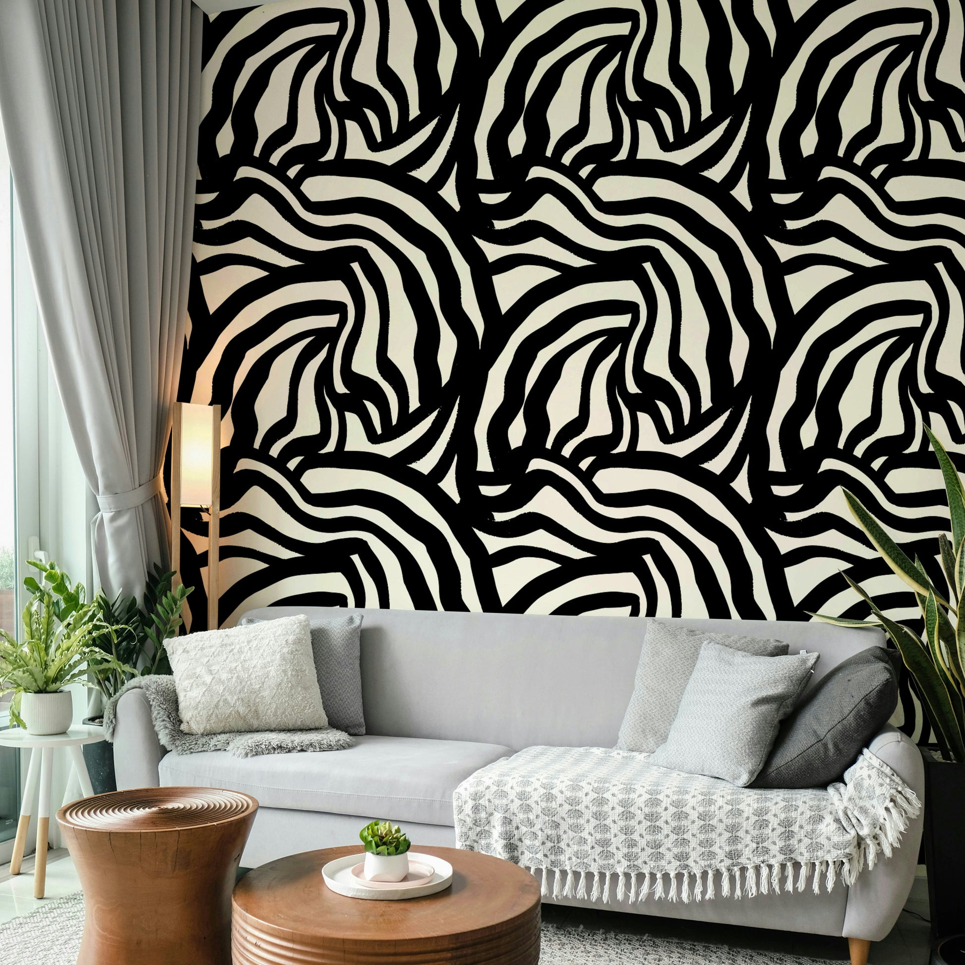 The wallpaper for walls installed in a modern living room with simple furniture