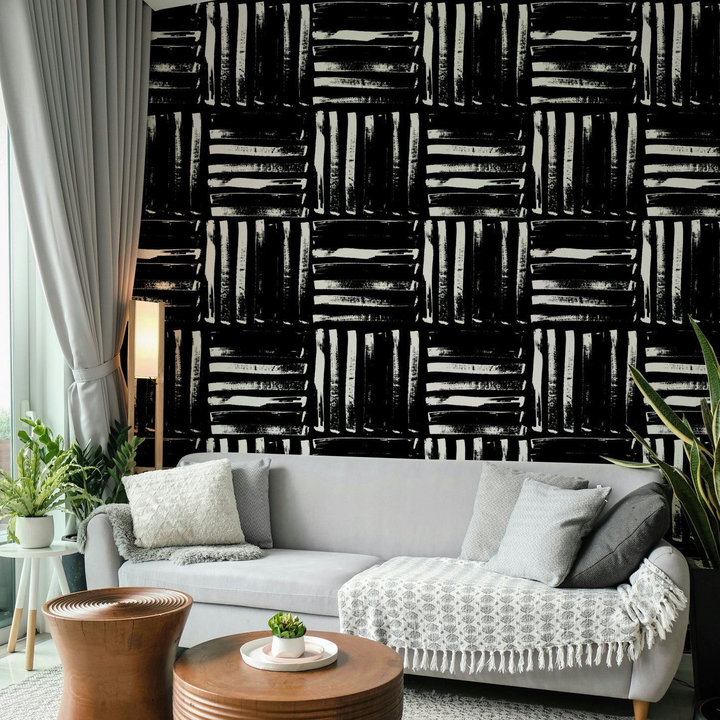 The painted stripes wallpaper in a dining area, adding a touch of elegance