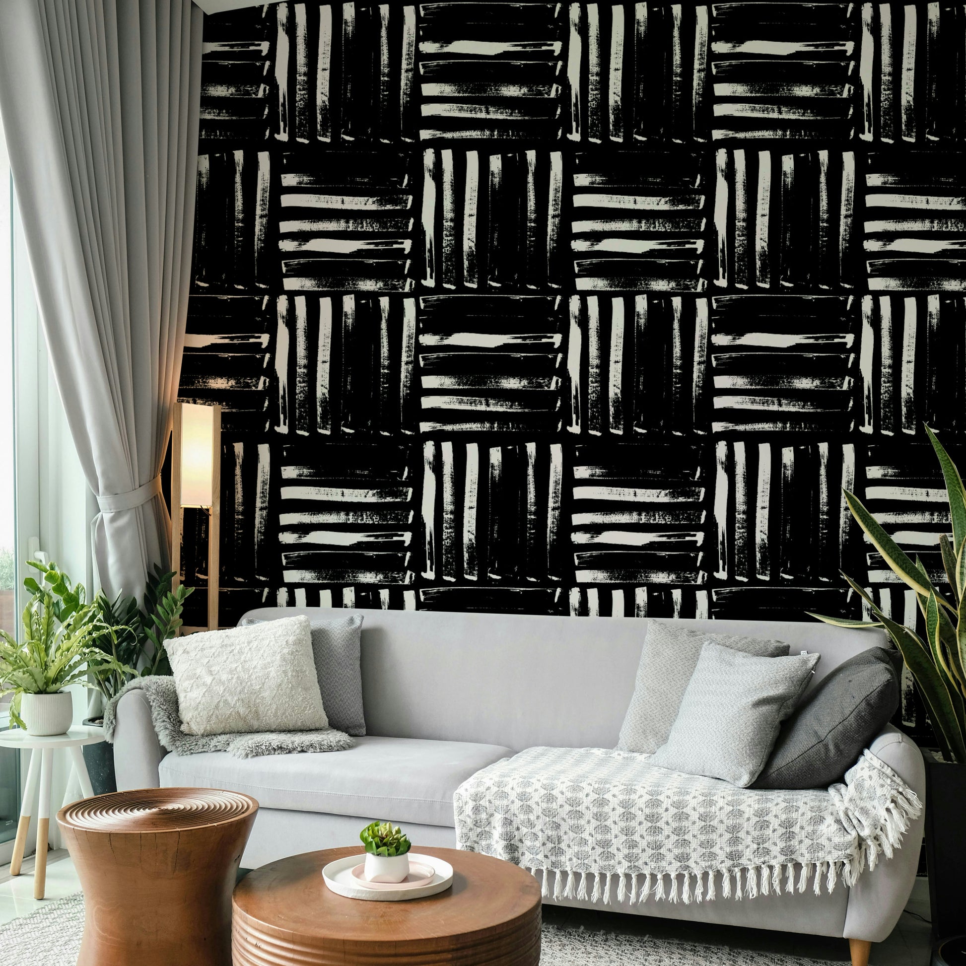 The painted stripes wallpaper in a dining area, adding a touch of elegance