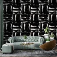  The wall mural with horizontal stripes, making a smaller room feel wider