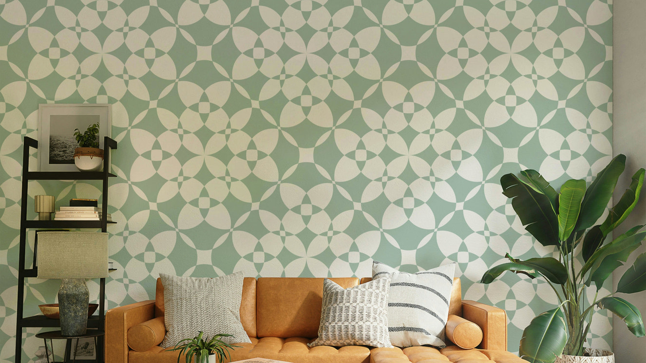 The wallpaper in a stylish bathroom with a soft, clean feel.

