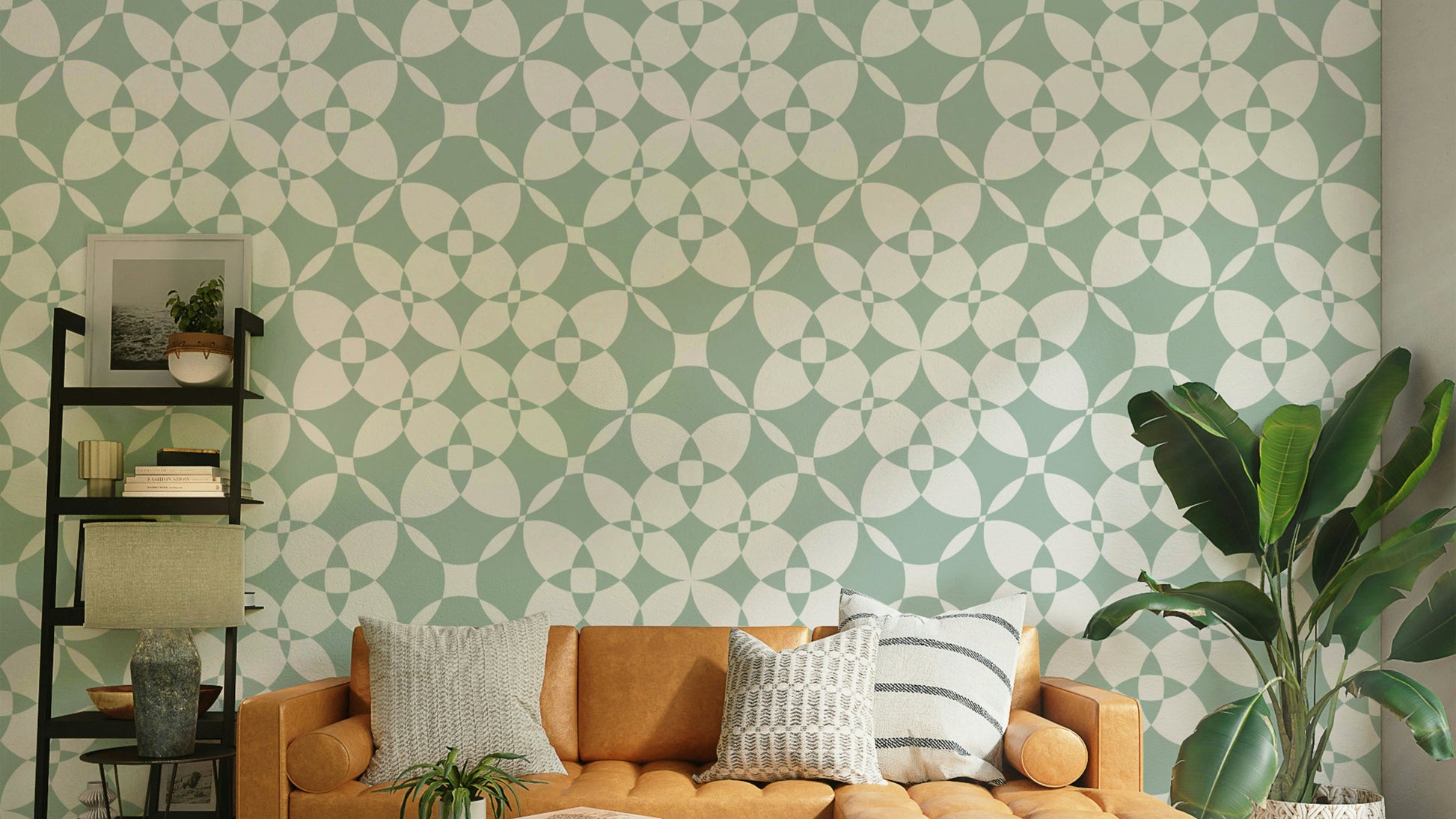 The wallpaper in a stylish bathroom with a soft, clean feel.

