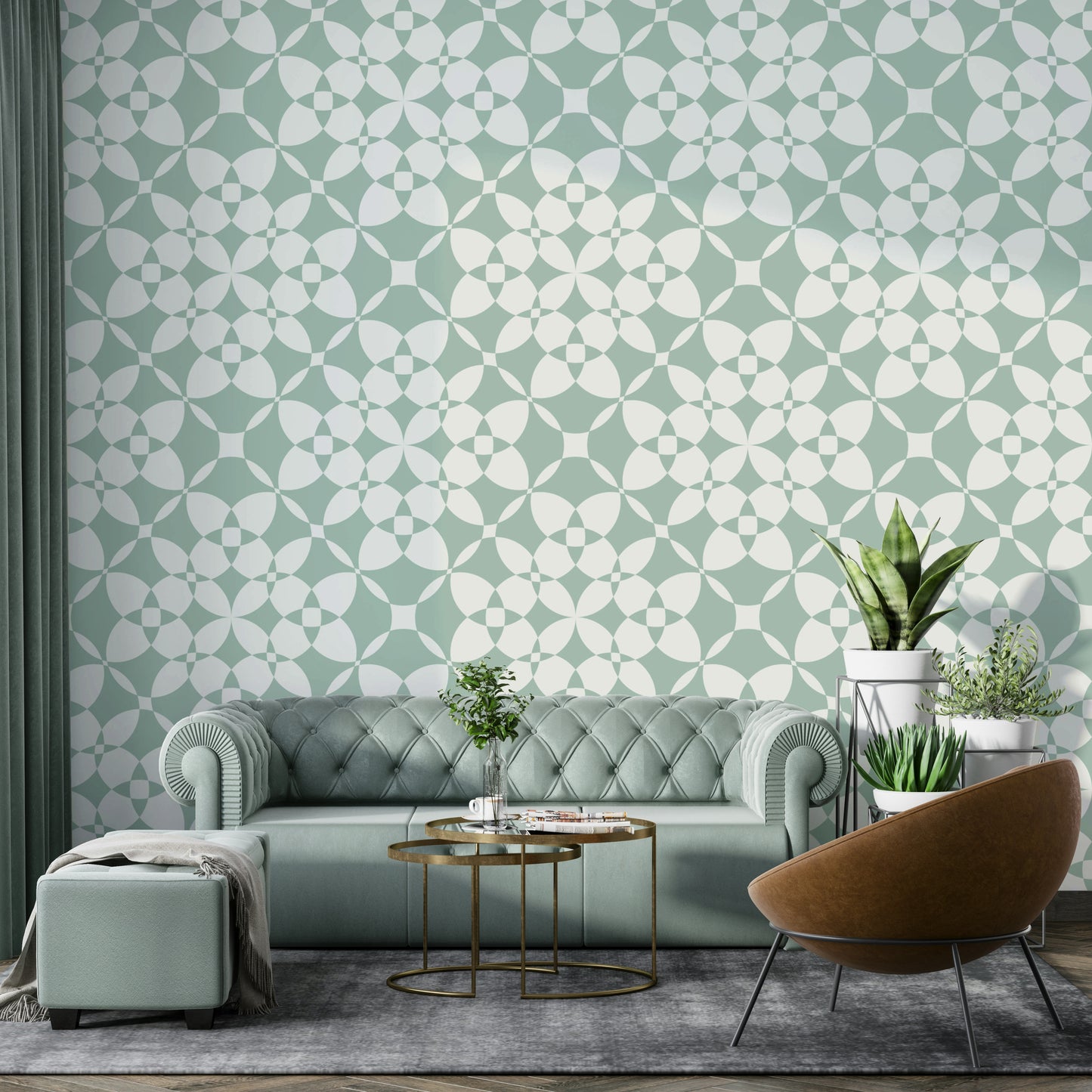 The geometric pattern flowing across a room's wall.

