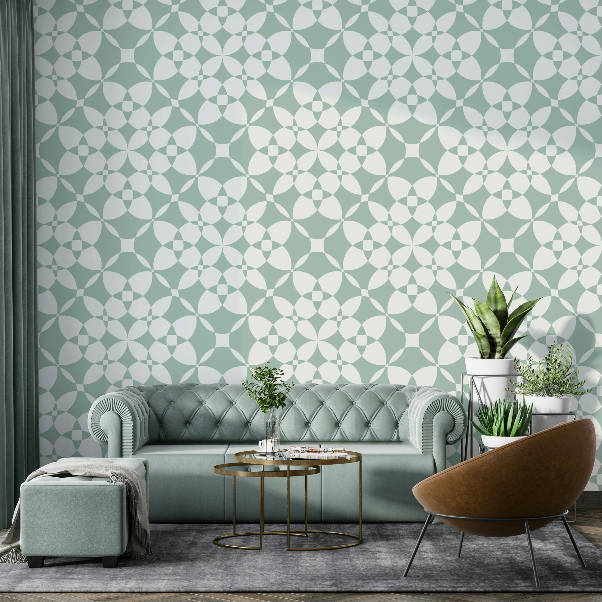 The geometric pattern flowing across a room's wall.


