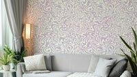 The fluid swirl design flowing across a room's wall.

