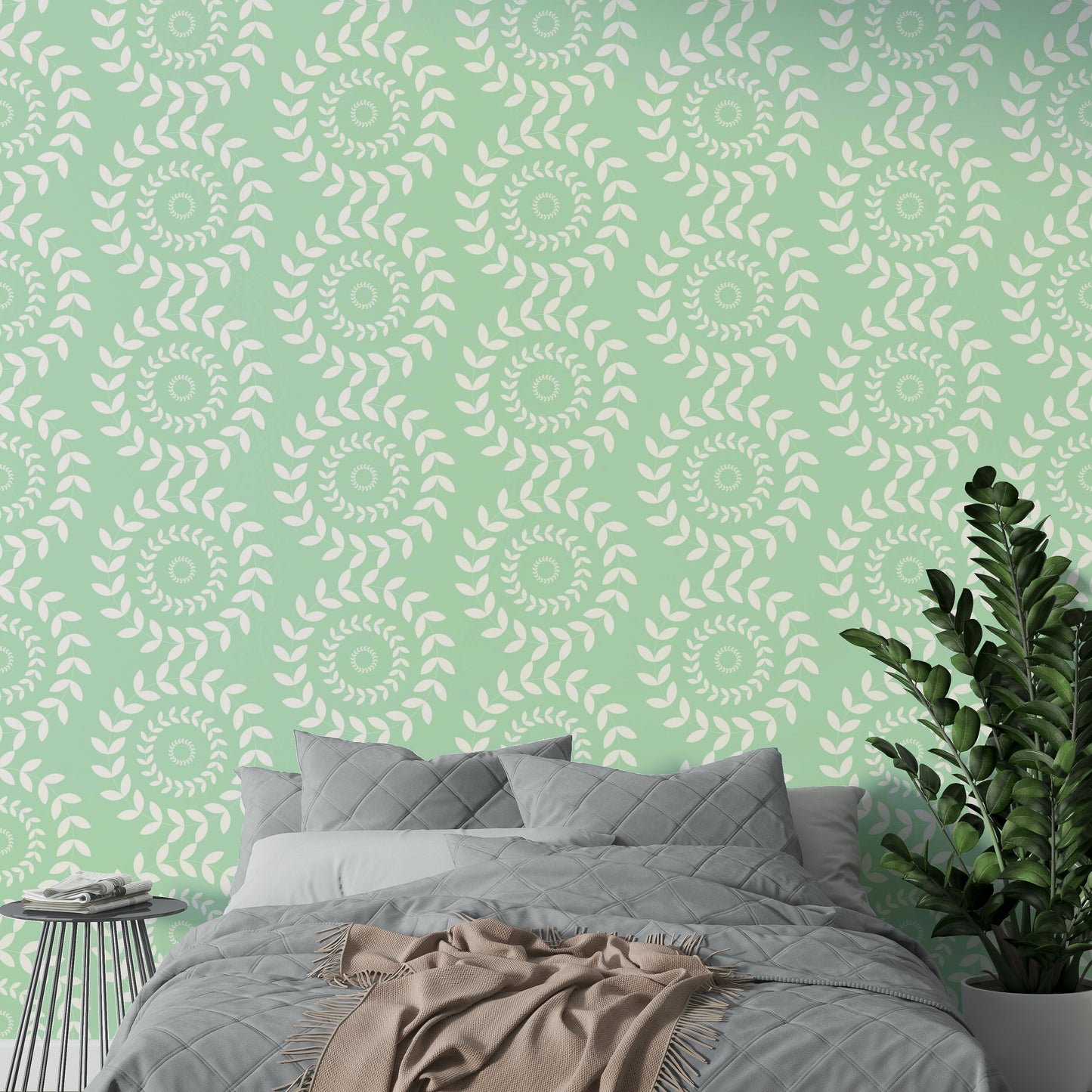 The wallpaper's background is a neutral cream color.
