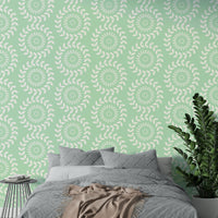 The wallpaper's background is a neutral cream color.

