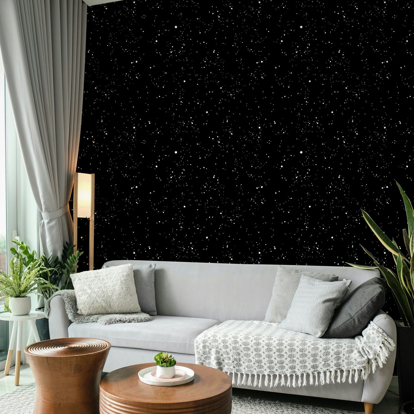 The design shows a painterly version of a night sky.
