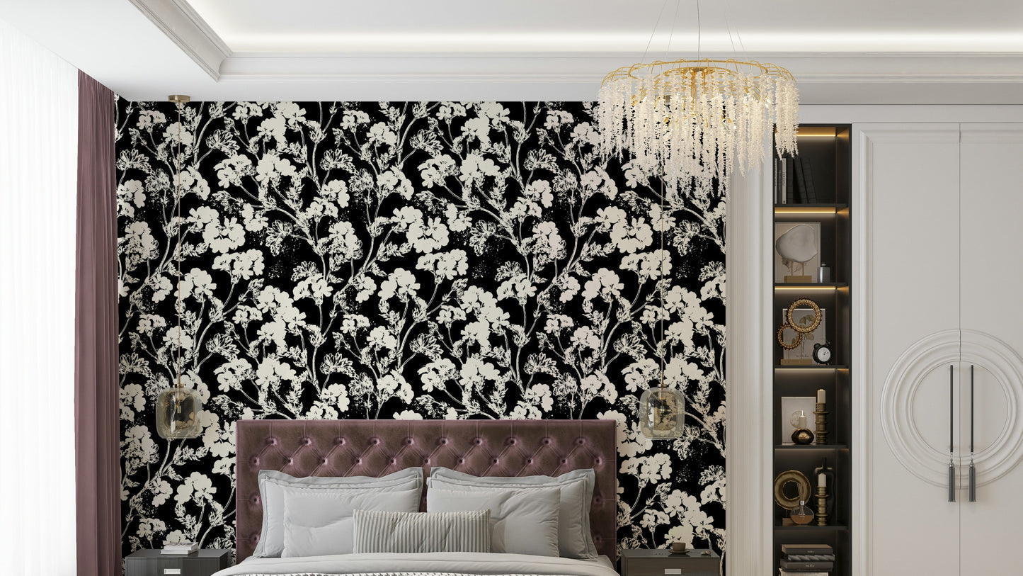 The White Plants Wallpaper in a brightly lit room.
