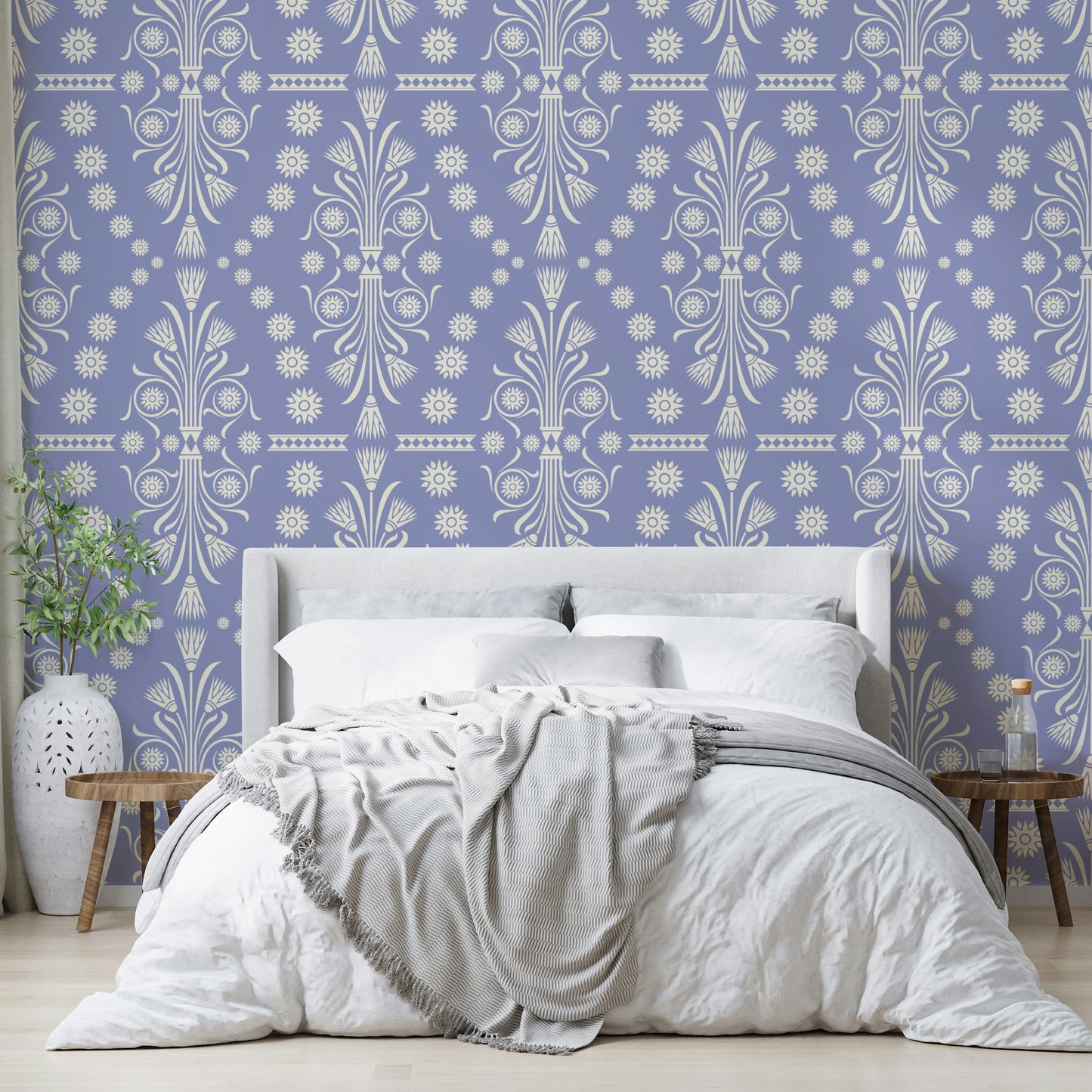 Wallpaper with rich purple and gold accents

