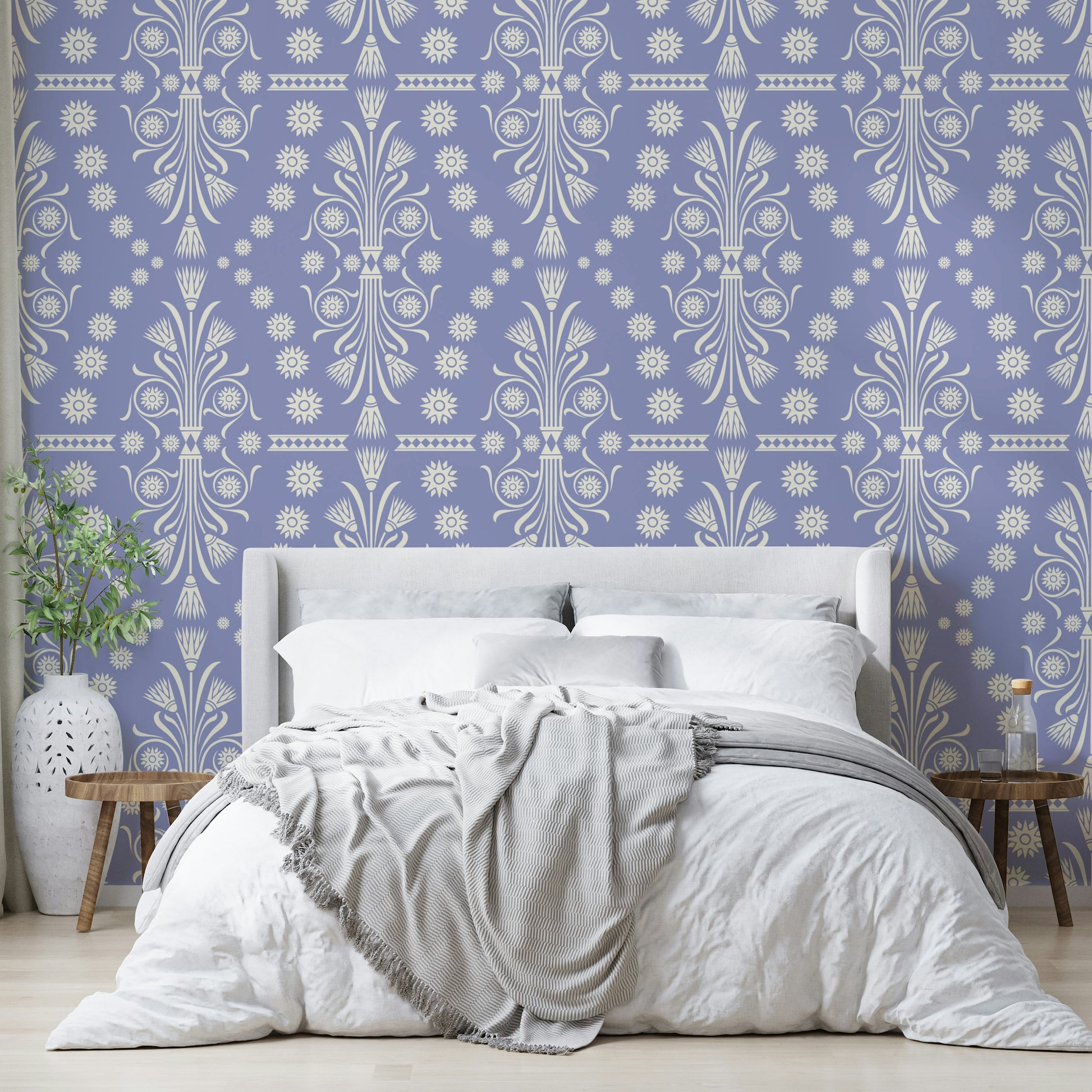 Wallpaper with rich purple and gold accents

