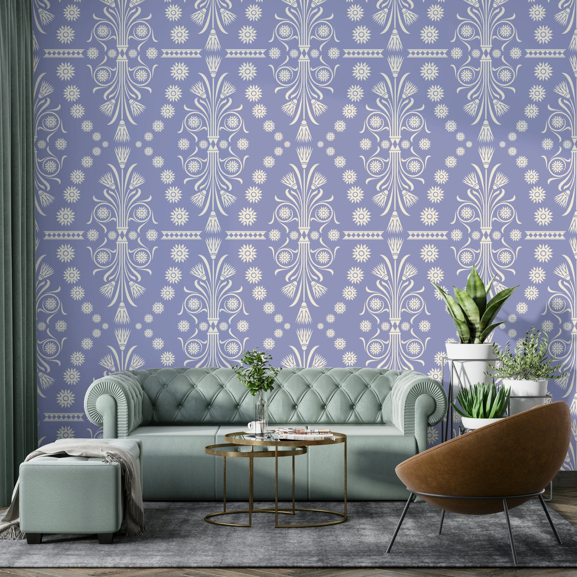 A seamless pattern of decorative ornaments on a wall


