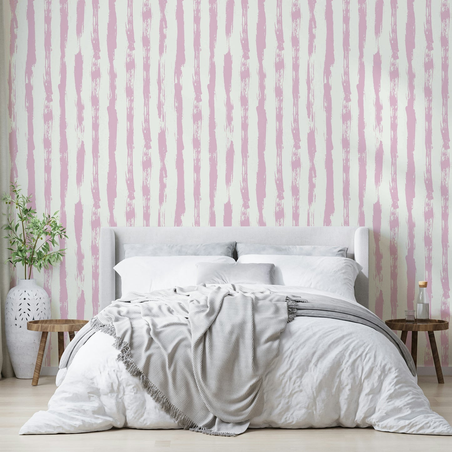 Pink stripes wallpaper with a hand-drawn design

