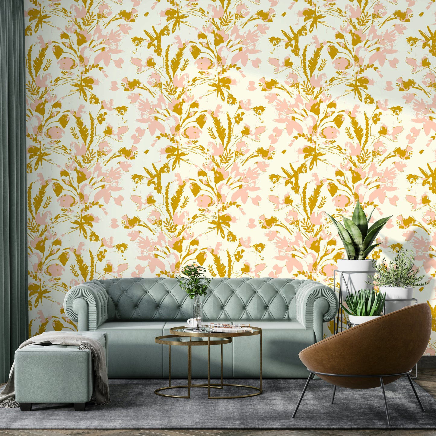 High-quality image of the hand painted floral wallpaper

