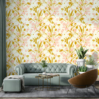 High-quality image of the hand painted floral wallpaper

