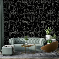 Detailed view of the continuous line drawing wallpaper

