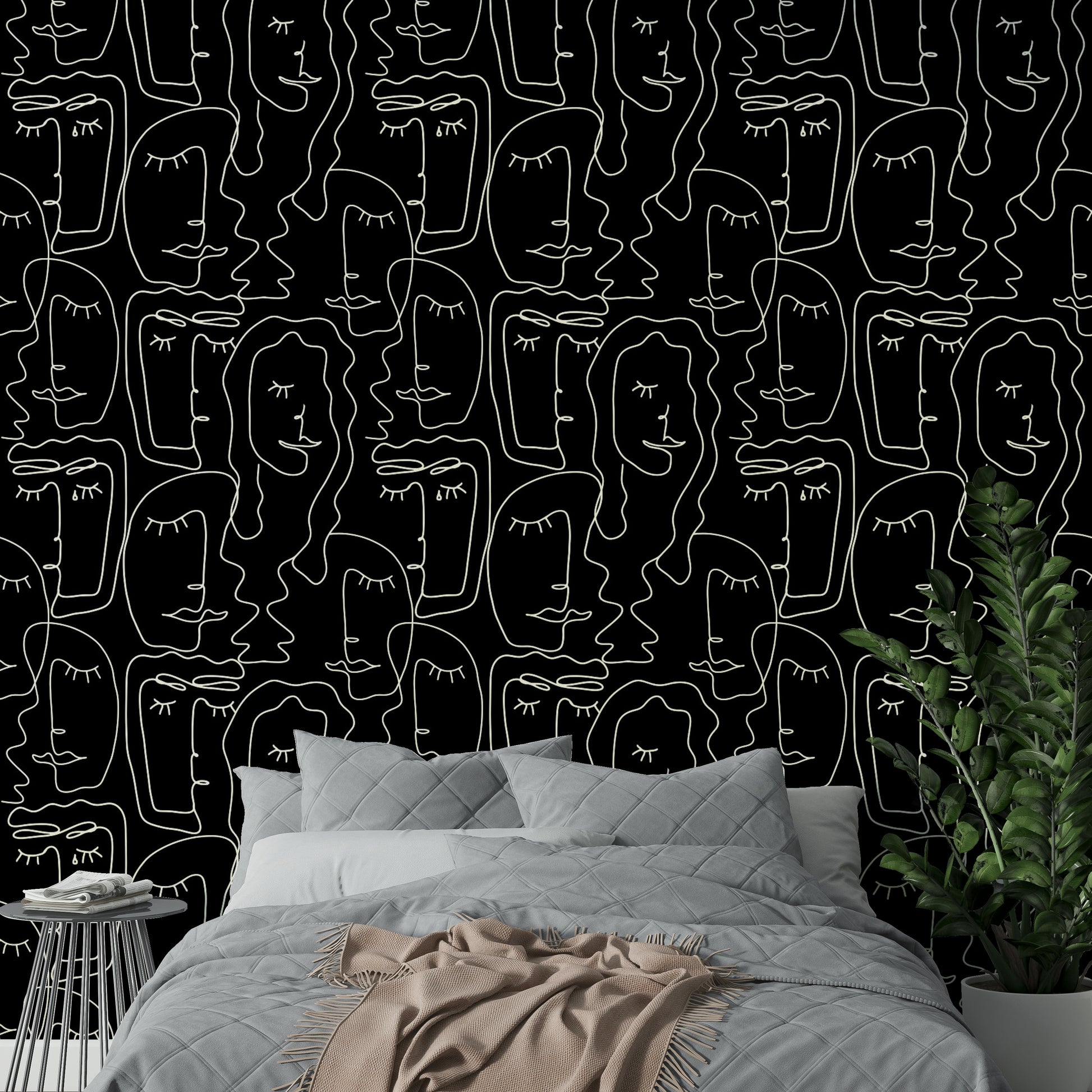 Wallpaper for walls with a single line art design

