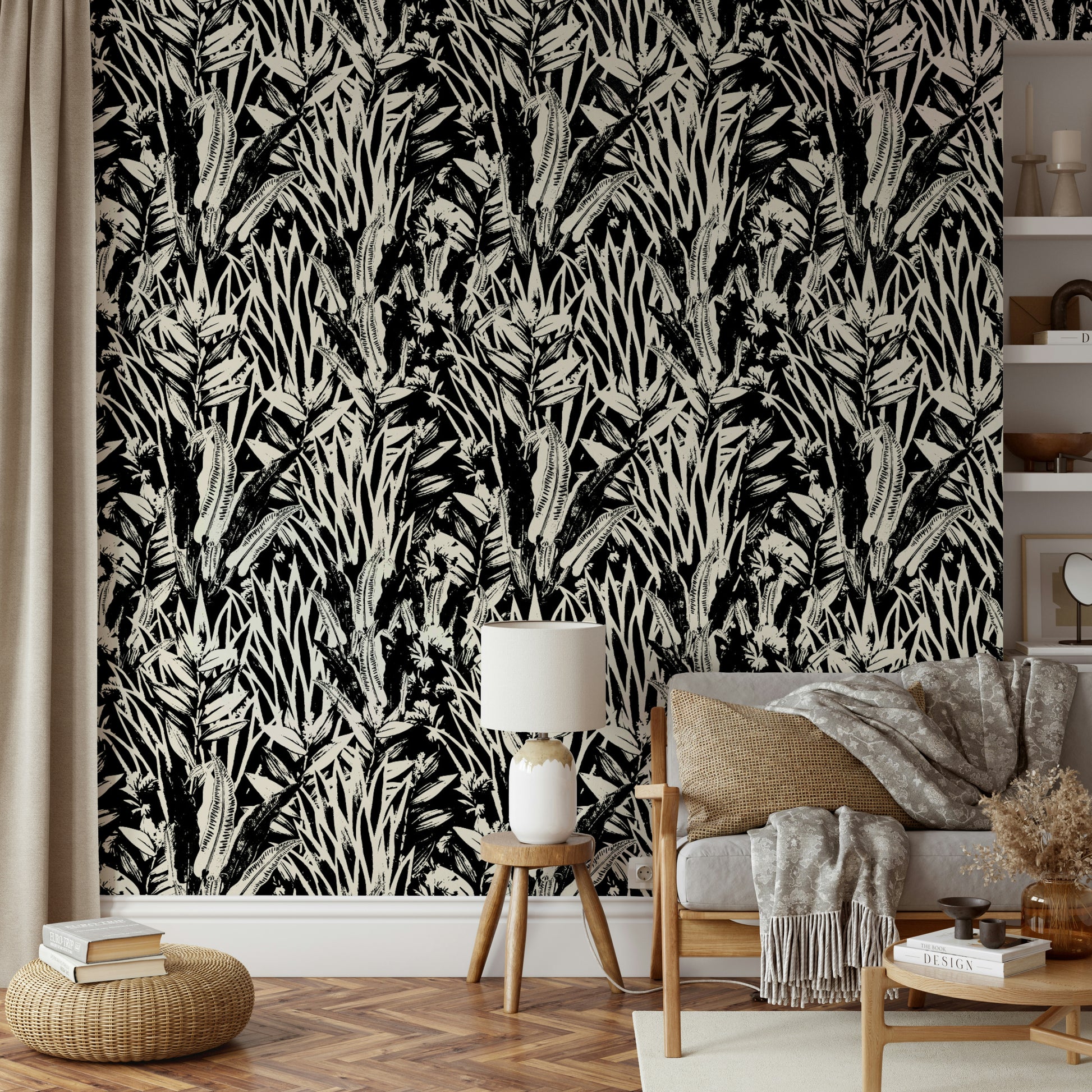 Close-up of a black and white leaf pattern

