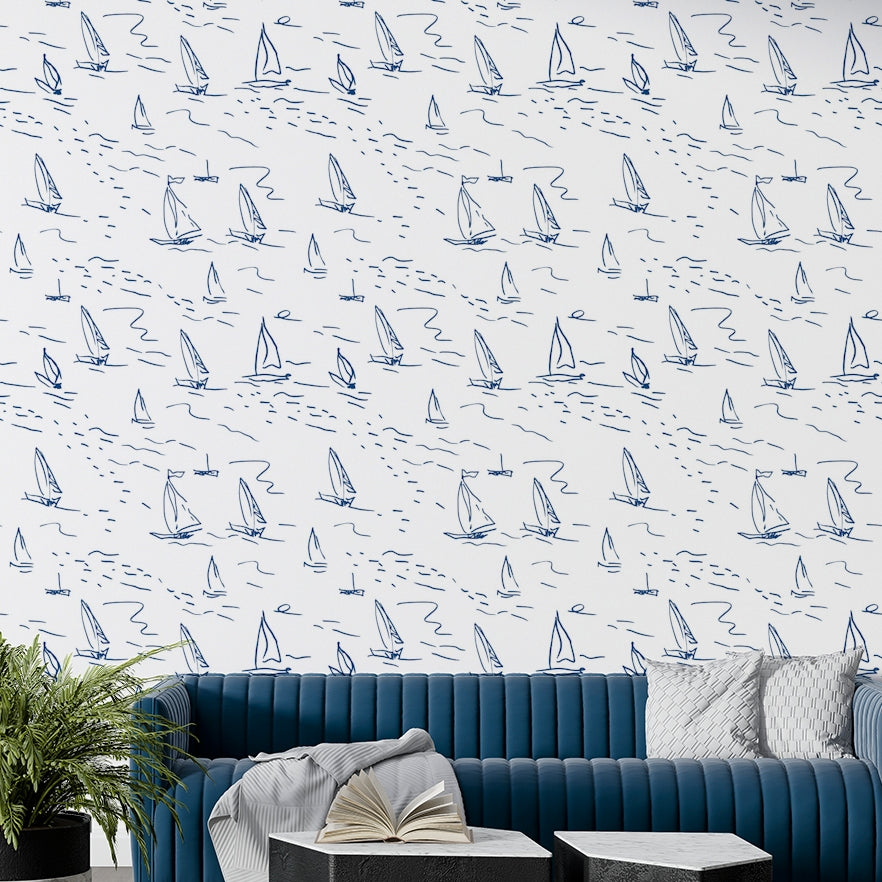 Detailed view of the sketched sailboats lines

