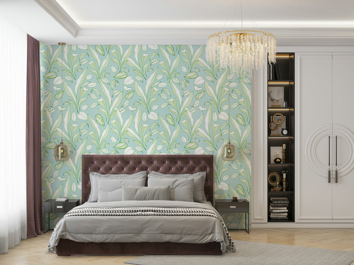 High-quality image of the hand drawn tropical leaves wallpaper

