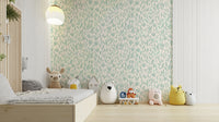 Wallpaper with a gentle green leaf design

