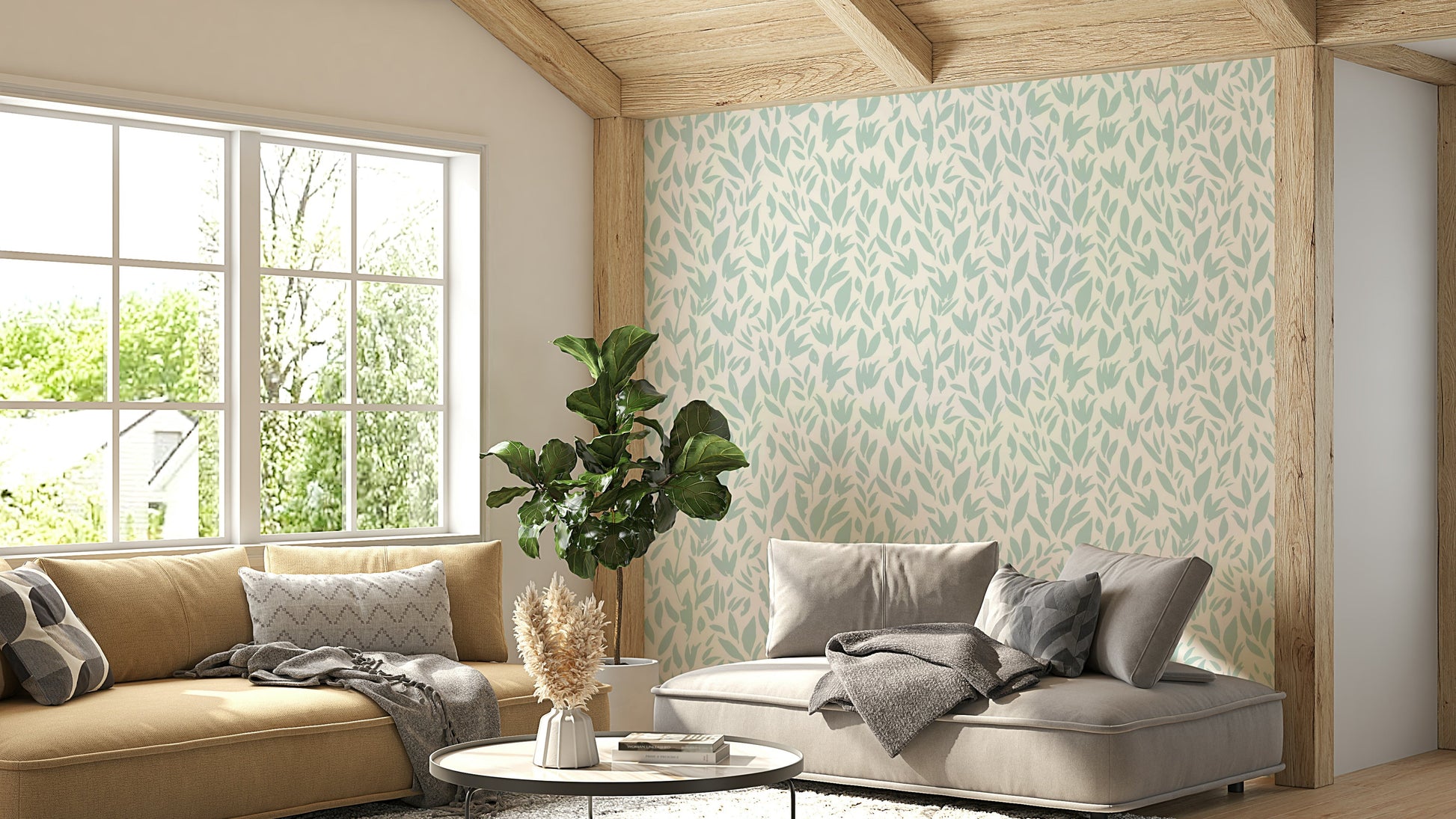 Mint leaves wallpaper on a wall

