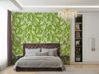 An interior with a lush and vibrant accent wall


