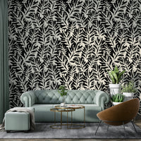 High-quality image of the hand painted leaves wallpaper

