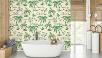 Hand drawn tropical palms wallpaper on a wall

