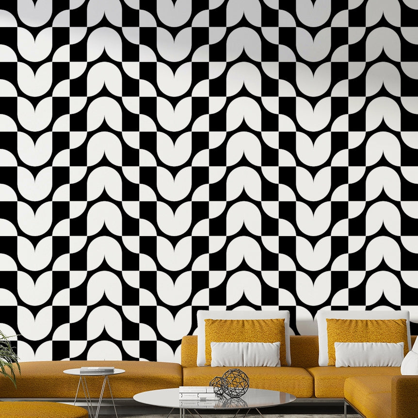 Wallpaper with modern shapes in a tulip design

