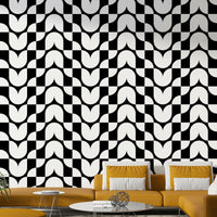 Wallpaper with modern shapes in a tulip design

